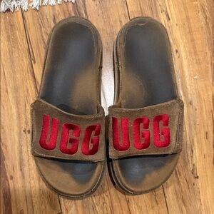 UGG Brown Slides with Red Logo